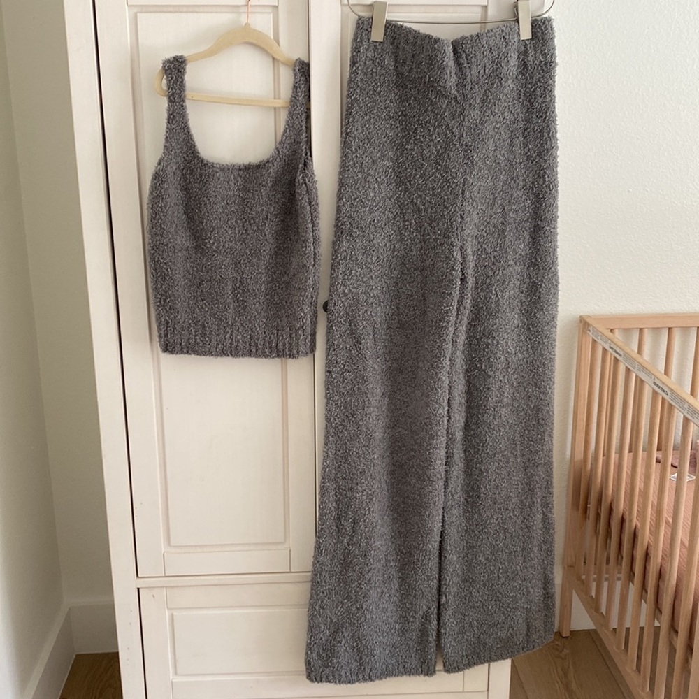 Skims S/M Cozy Knit Boucle Sweater Tank + Pants Set in Smoke Grey - Picture 5 of 10